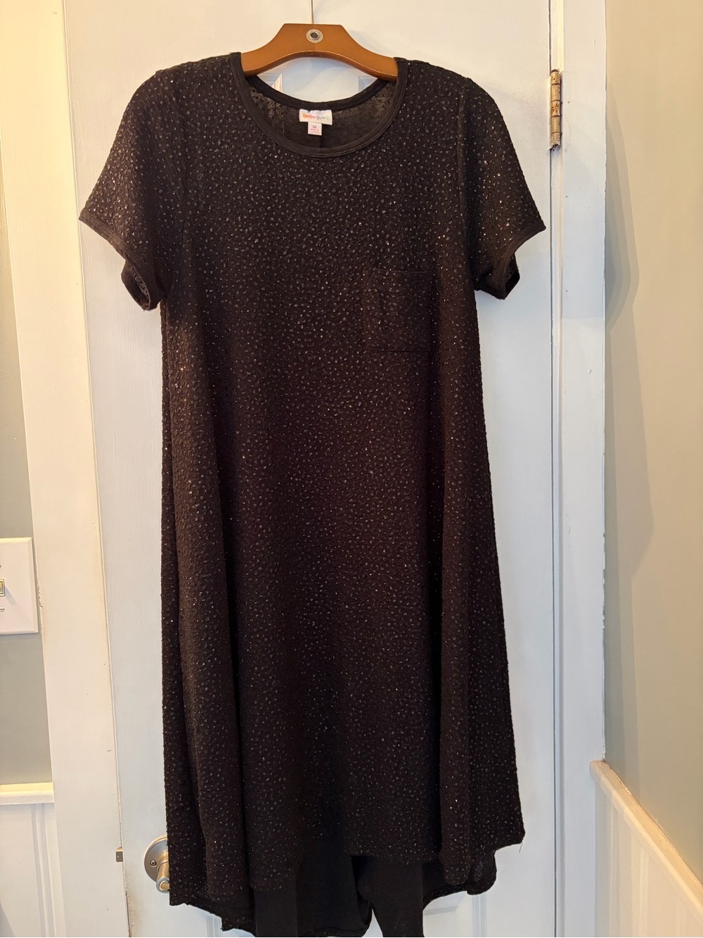 LuLaRoe Elegant Carly Black High-Low Short Sleeve Dress with Subtle Sparkle